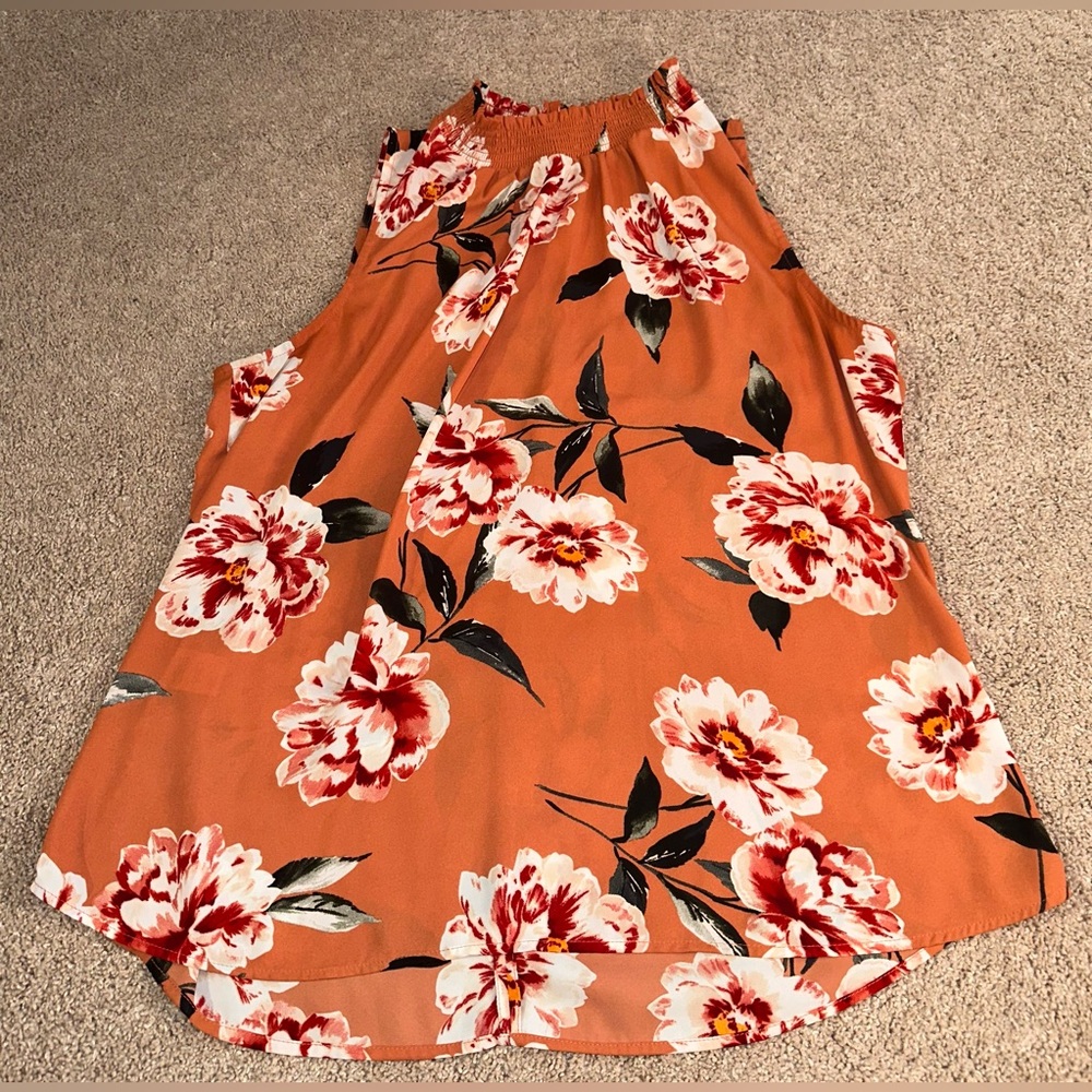Daniel Rainn Orange Floral Sleeveless Blouse. Size L